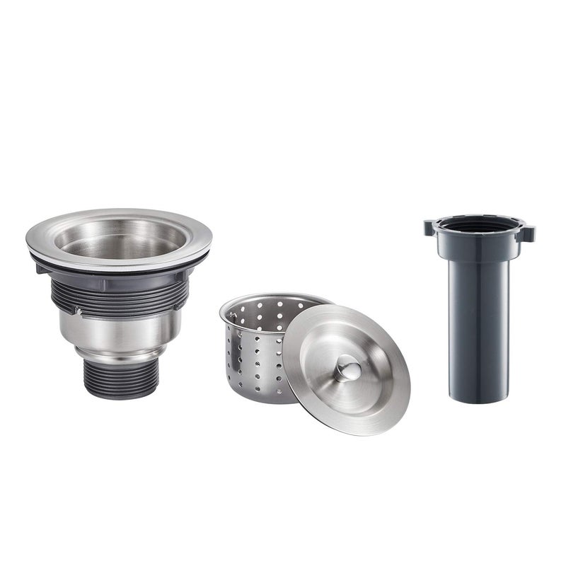 ROVOGO 3-1/2 inch Kitchen Sink Drain Assembly with Removable Deep Strainer Basket, Sealing Stopper Plug and Tailpiece, 304 Stainless Steel, Brushed - Image 1